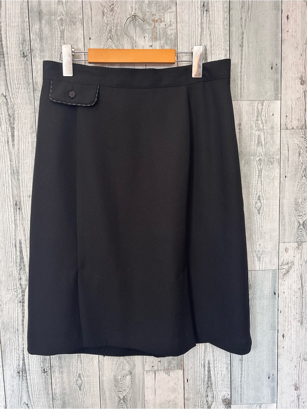 Vintage 80s Michel Antoni Black A-Line Midi Skirt 14W Made Canada Quiet Luxury